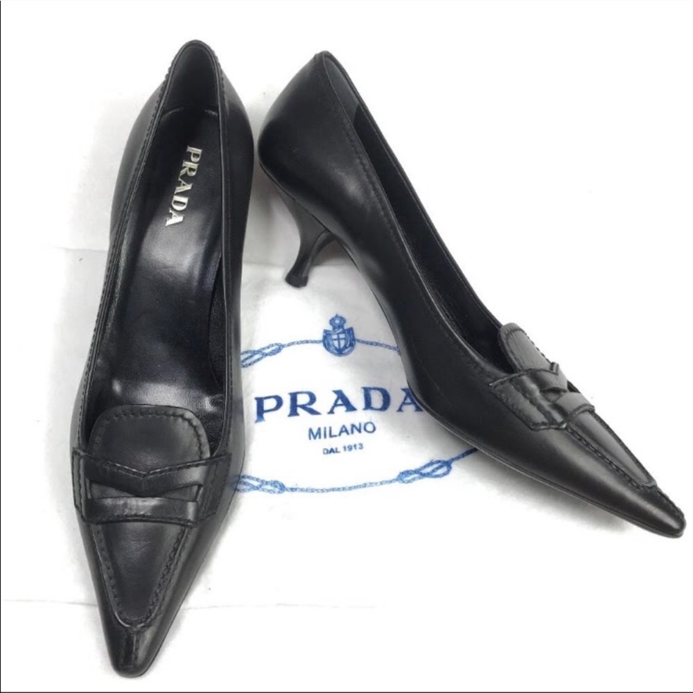 Prada Black Leather Kitten Heels